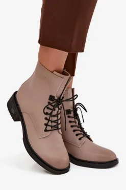 Damskie Buty damskie Vinceza Botki Damskie Z Naturalnej Skóry Na Niskim Obcasie Ocieplane Vinceza 39955 Beżowe