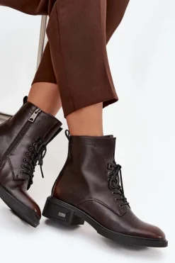 Buty damskie Vinceza Botki Ocieplane|Botki Sznurowane*Botki Damskie Z Naturalnej Skóry Na Niskim Obcasie Ocieplane Vinceza 39955 Czekoladowe