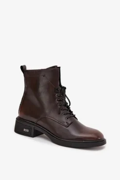 Buty damskie Vinceza Botki Ocieplane|Botki Sznurowane*Botki Damskie Z Naturalnej Skóry Na Niskim Obcasie Ocieplane Vinceza 39955 Czekoladowe