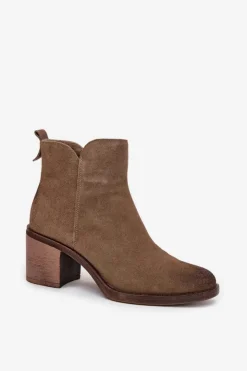 Online Buty Sergio Leone Botki Damskie Z Naturalnego Zamsz Na Słupku Ocieplane Sergio Leone BT25321-S Khaki