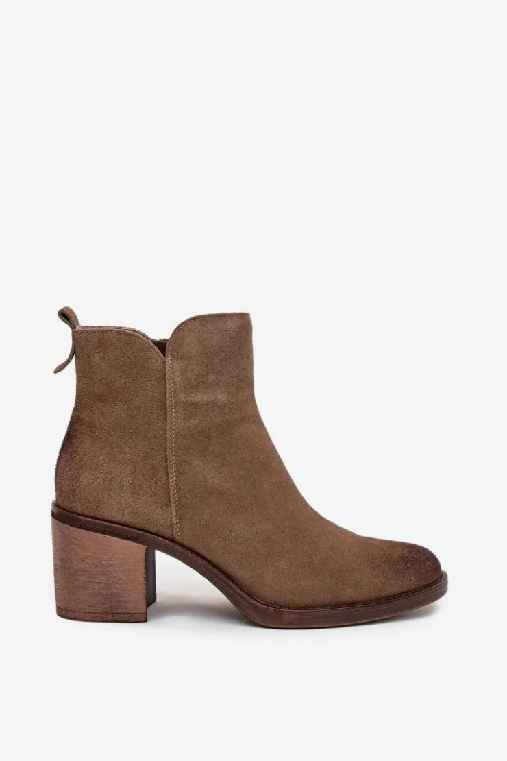 Online Buty Sergio Leone Botki Damskie Z Naturalnego Zamsz Na Słupku Ocieplane Sergio Leone BT25321-S Khaki