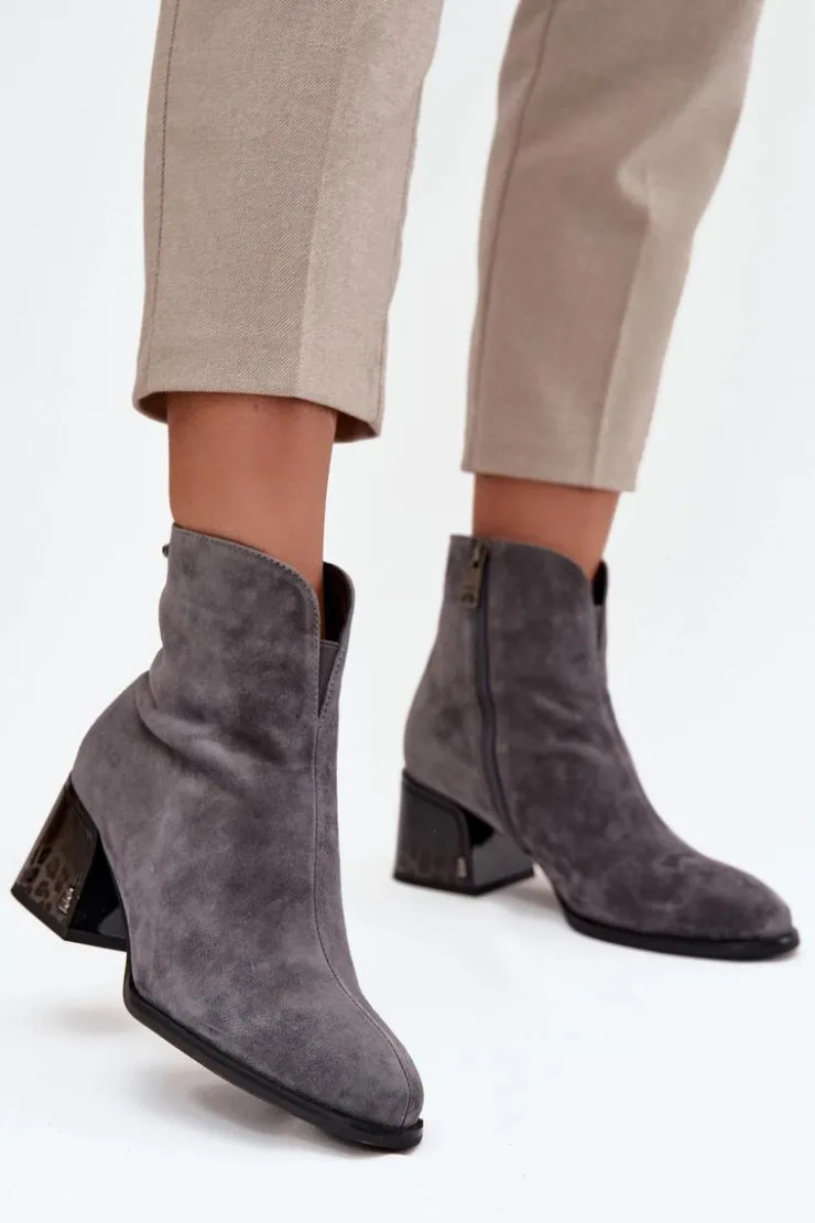 Buty damskie Vinceza Botki Ocieplane|Botki Skórzane*Botki Damskie Z Naturalnego Zamszu Na Obcasie Ocieplane Vinceza 66806 Szare Szary