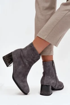 Buty damskie Vinceza Botki Ocieplane|Botki Skórzane*Botki Damskie Z Naturalnego Zamszu Na Obcasie Ocieplane Vinceza 66806 Szare Szary