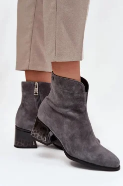 Buty damskie Vinceza Botki Ocieplane|Botki Skórzane*Botki Damskie Z Naturalnego Zamszu Na Obcasie Ocieplane Vinceza 66806 Szare Szary