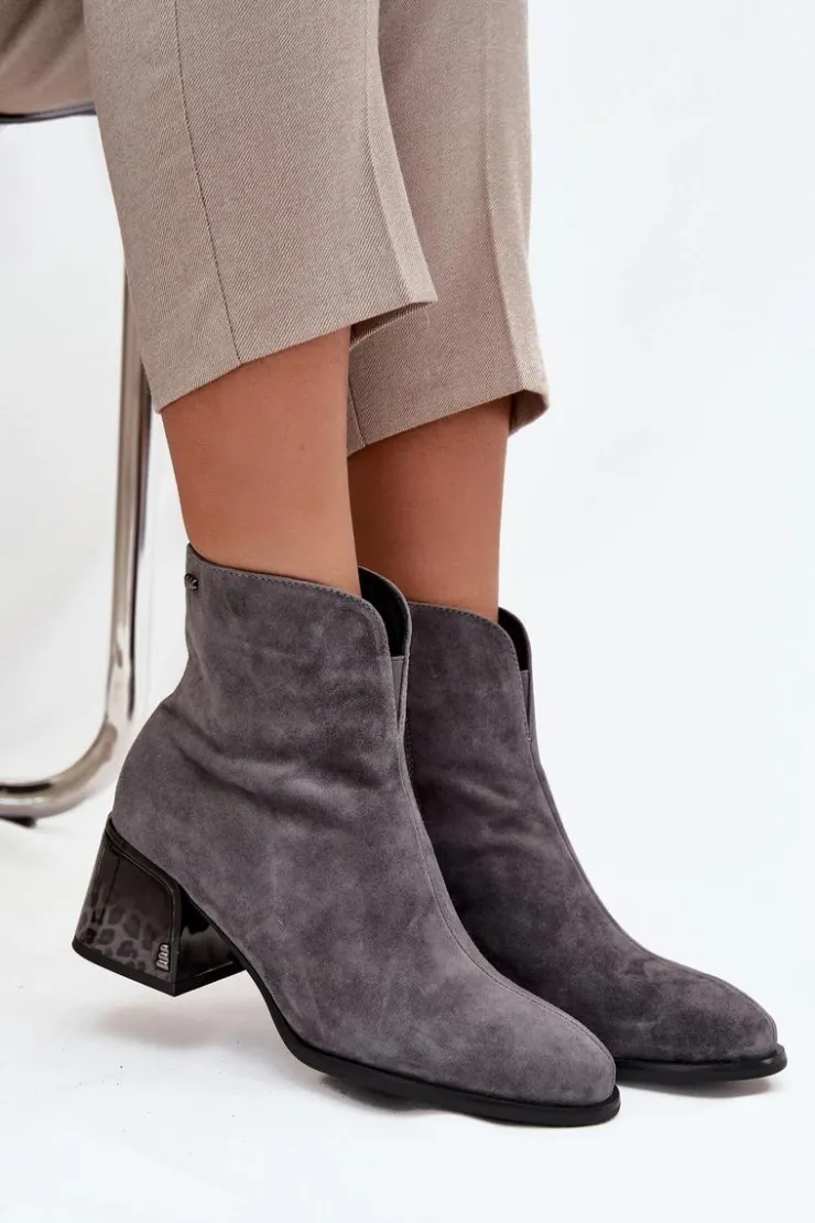 Buty damskie Vinceza Botki Ocieplane|Botki Skórzane*Botki Damskie Z Naturalnego Zamszu Na Obcasie Ocieplane Vinceza 66806 Szare Szary