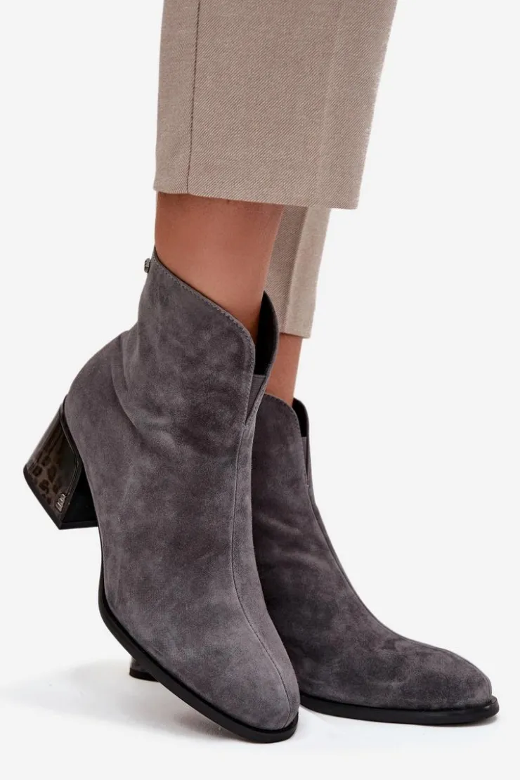 Buty damskie Vinceza Botki Ocieplane|Botki Skórzane*Botki Damskie Z Naturalnego Zamszu Na Obcasie Ocieplane Vinceza 66806 Szare Szary