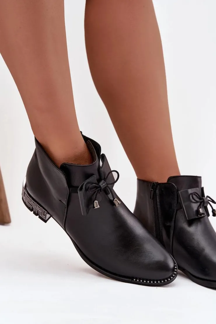 Discount Zazoo Botki Damskie Z Naturalnej Skóry Na Niskim Obcasie 1396 Czarne