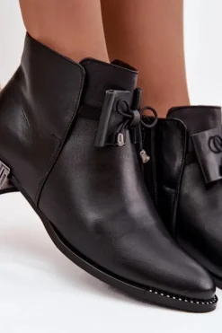 Discount Zazoo Botki Damskie Z Naturalnej Skóry Na Niskim Obcasie 1396 Czarne