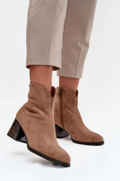 Damskie Buty damskie Vinceza Botki Damskie Z Naturalnego Zamszu Na Obcasie Ocieplane Vinceza 66806 Camel