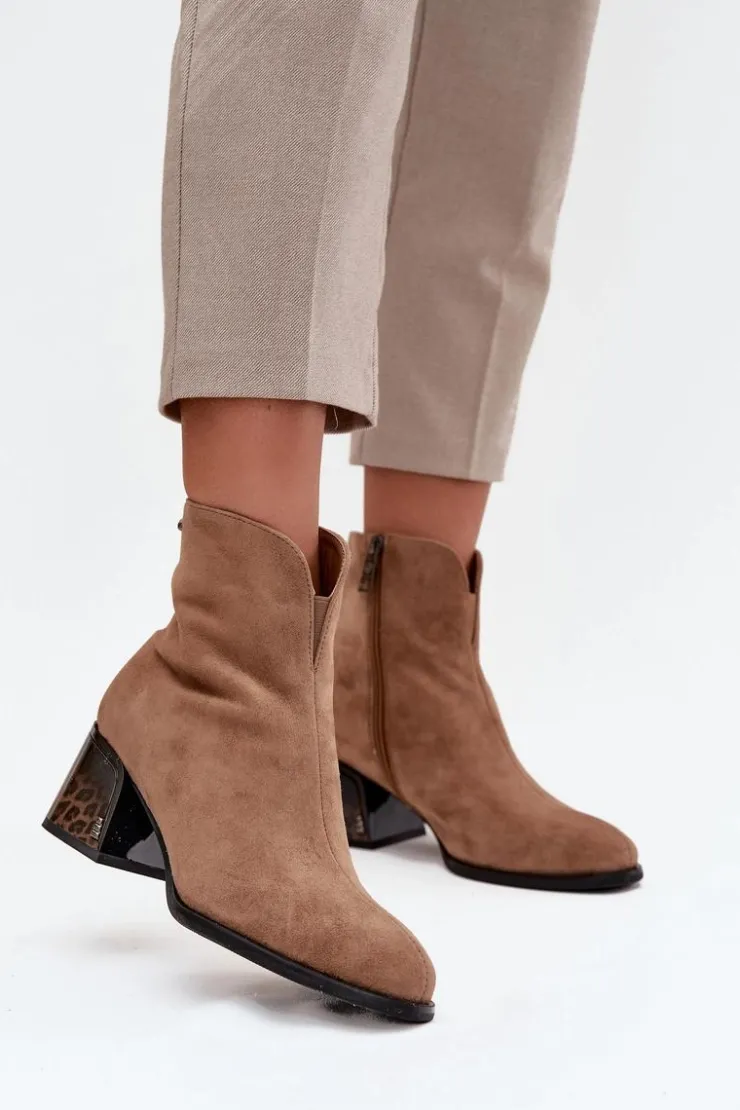 Damskie Buty damskie Vinceza Botki Damskie Z Naturalnego Zamszu Na Obcasie Ocieplane Vinceza 66806 Camel