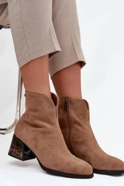 Damskie Buty damskie Vinceza Botki Damskie Z Naturalnego Zamszu Na Obcasie Ocieplane Vinceza 66806 Camel