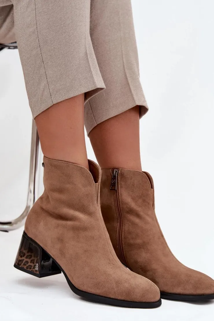 Damskie Buty damskie Vinceza Botki Damskie Z Naturalnego Zamszu Na Obcasie Ocieplane Vinceza 66806 Camel