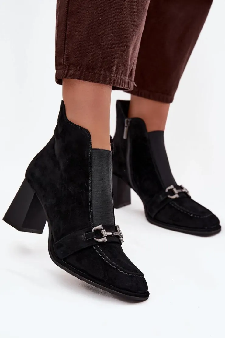 Sale Artiker Botki Damskie Z Naturalnego Zamszu Na Słupku 57C0124 Czarne Czarny