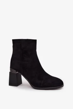 Damskie D&A Botki Damskie Z Naturalnego Zamszu Na Słupku Ocieplane CR52-718 Czarne