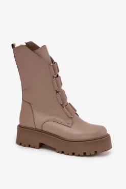 Damskie Zazoo Botki Damskie Z Naturalnej Skóry Na Platformie 3795 Beżowe