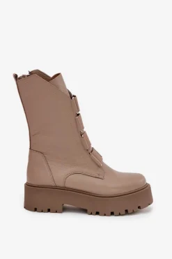 Damskie Zazoo Botki Damskie Z Naturalnej Skóry Na Platformie 3795 Beżowe