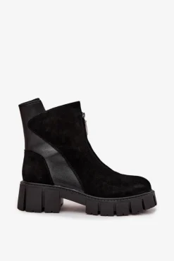 Outlet D&A Botki Damskie Z Naturalnego Zamszu Ocieplane JC52-874 Czarne