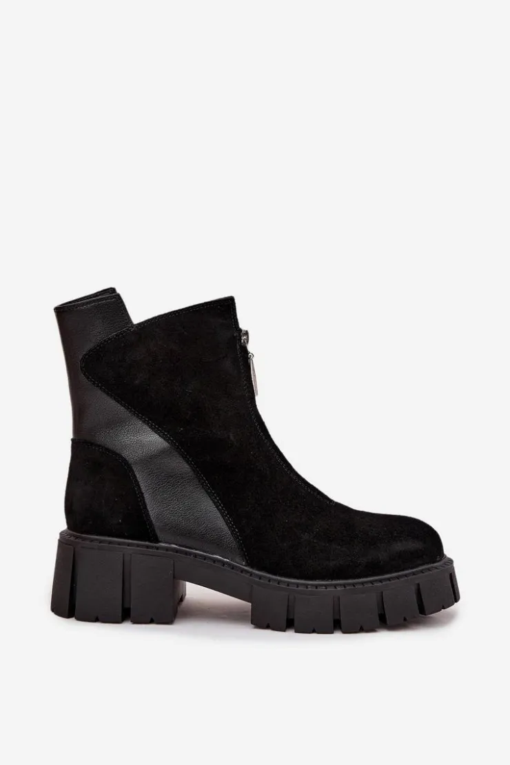 Outlet D&A Botki Damskie Z Naturalnego Zamszu Ocieplane JC52-874 Czarne