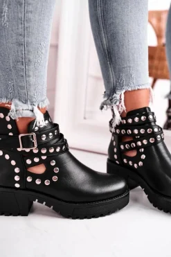 Boto Czarne Botki|Botki Na Obcasie*Botki Damskie Z Nitami Grunge Czarne Heavenly