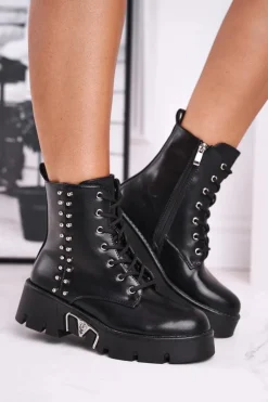 Hot Boto Botki Damskie Z Nitami Na Platformie Grunge Czarne Hard Rock