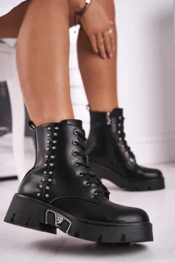 Hot Boto Botki Damskie Z Nitami Na Platformie Grunge Czarne Hard Rock