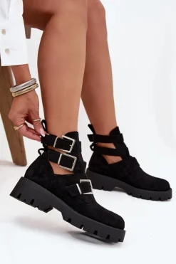 Boto Botki Ocieplane|Czarne Botki*Botki Damskie Z Paskami I Srebrnymi Klamrami Czarne Helisse Czarny