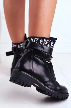 Damskie Boto Botki Damskie z paskiem Czarne Joyce