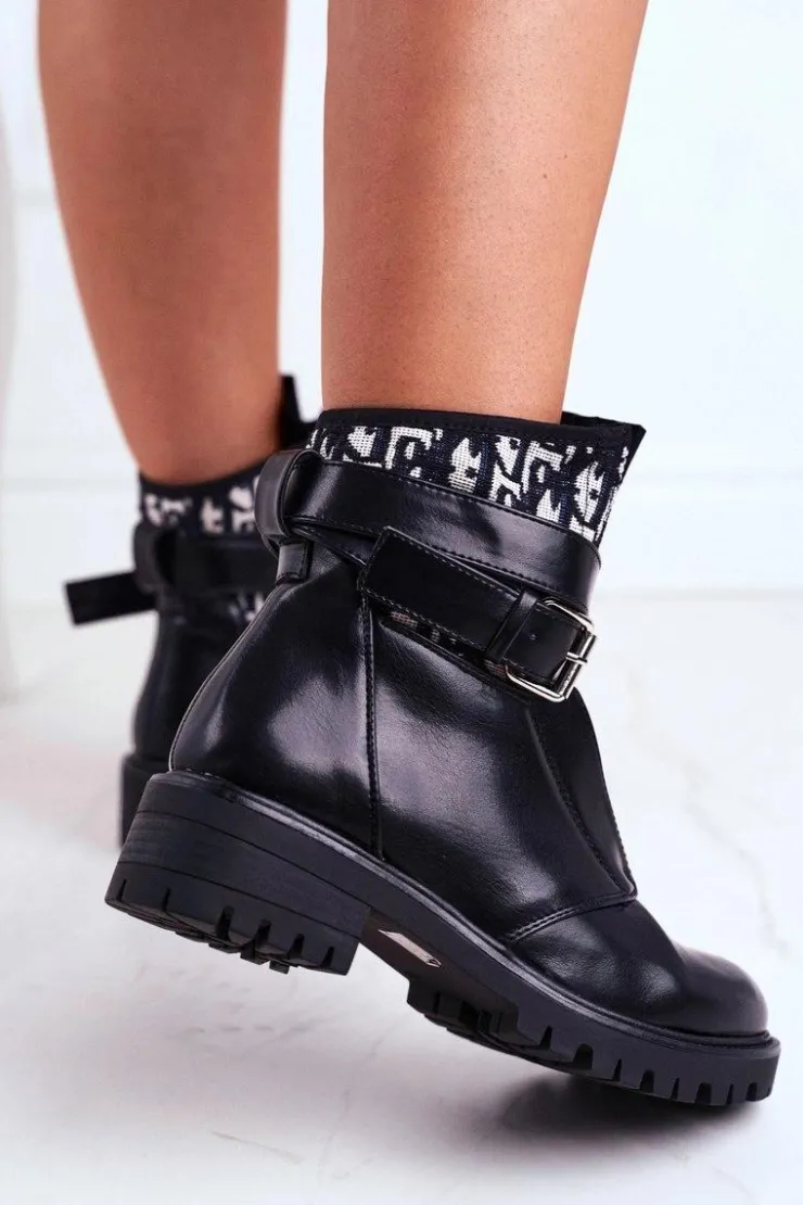 Damskie Boto Botki Damskie z paskiem Czarne Joyce