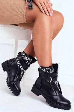 Damskie Boto Botki Damskie z paskiem Czarne Joyce