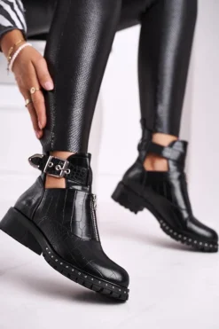 Discount Boto Botki Damskie Z Wycięciami Czarne Joan