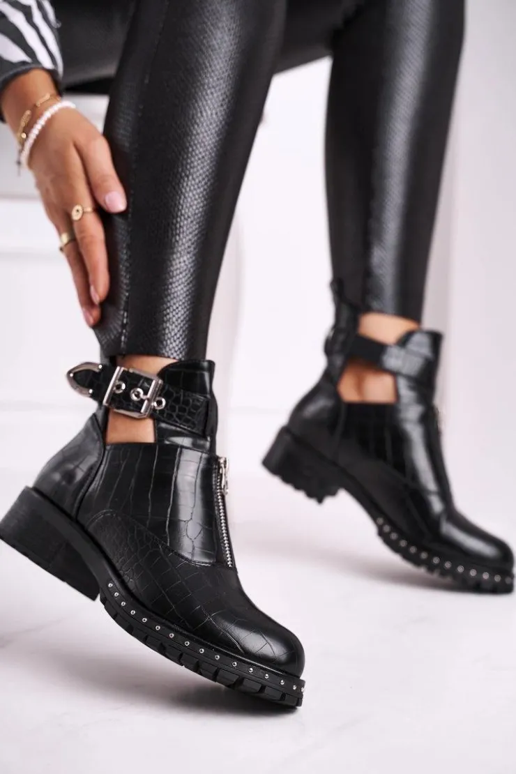 Discount Boto Botki Damskie Z Wycięciami Czarne Joan