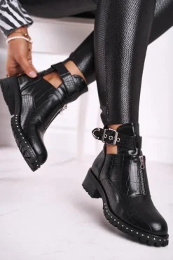 Discount Boto Botki Damskie Z Wycięciami Czarne Joan