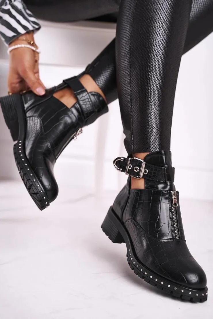 Discount Boto Botki Damskie Z Wycięciami Czarne Joan