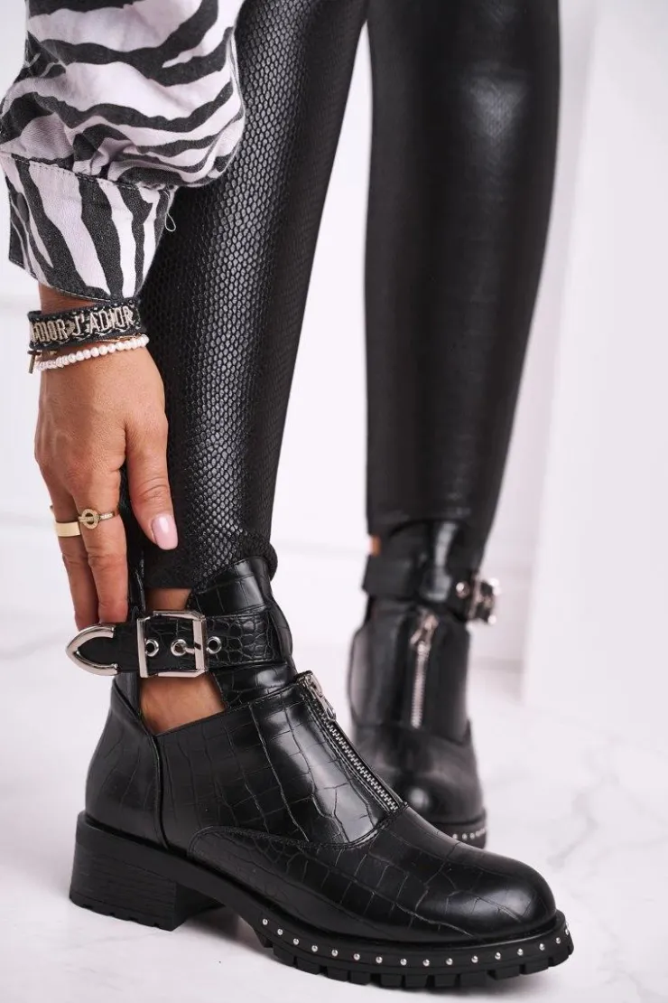 Discount Boto Botki Damskie Z Wycięciami Czarne Joan