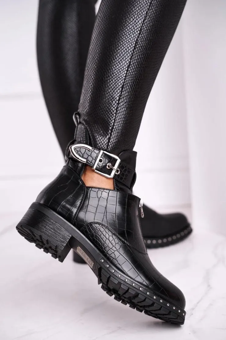 Discount Boto Botki Damskie Z Wycięciami Czarne Joan