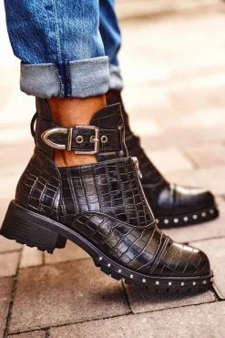 Boto Botki Wiosenne|Czarne Botki*Botki Damskie Z Wycięciami Czarne Hampton