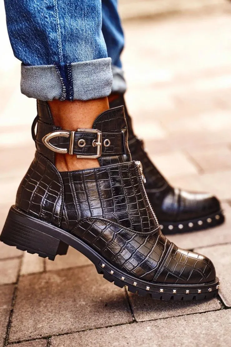 Boto Botki Wiosenne|Czarne Botki*Botki Damskie Z Wycięciami Czarne Hampton