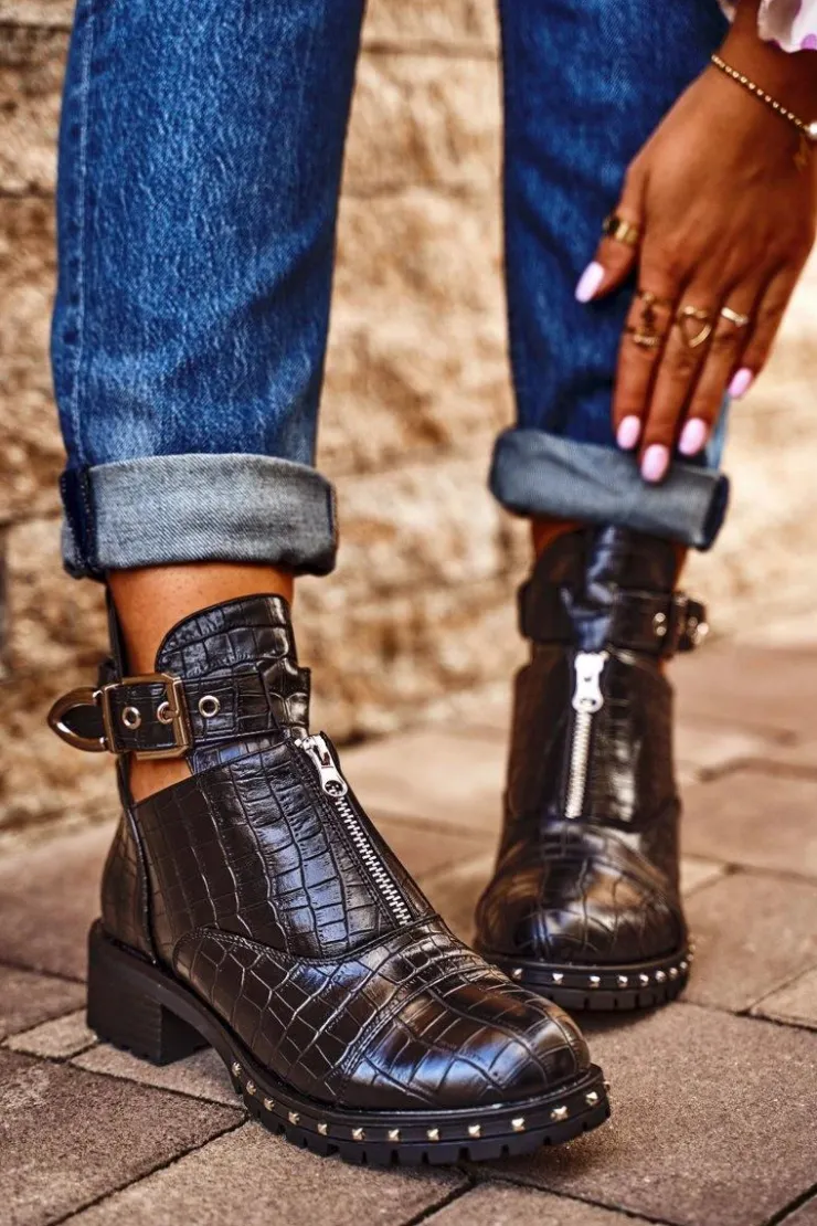 Boto Botki Wiosenne|Czarne Botki*Botki Damskie Z Wycięciami Czarne Hampton