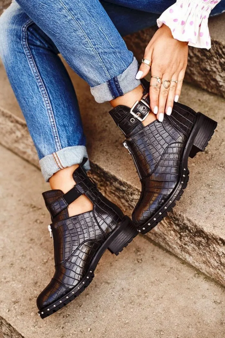 Boto Botki Wiosenne|Czarne Botki*Botki Damskie Z Wycięciami Czarne Hampton