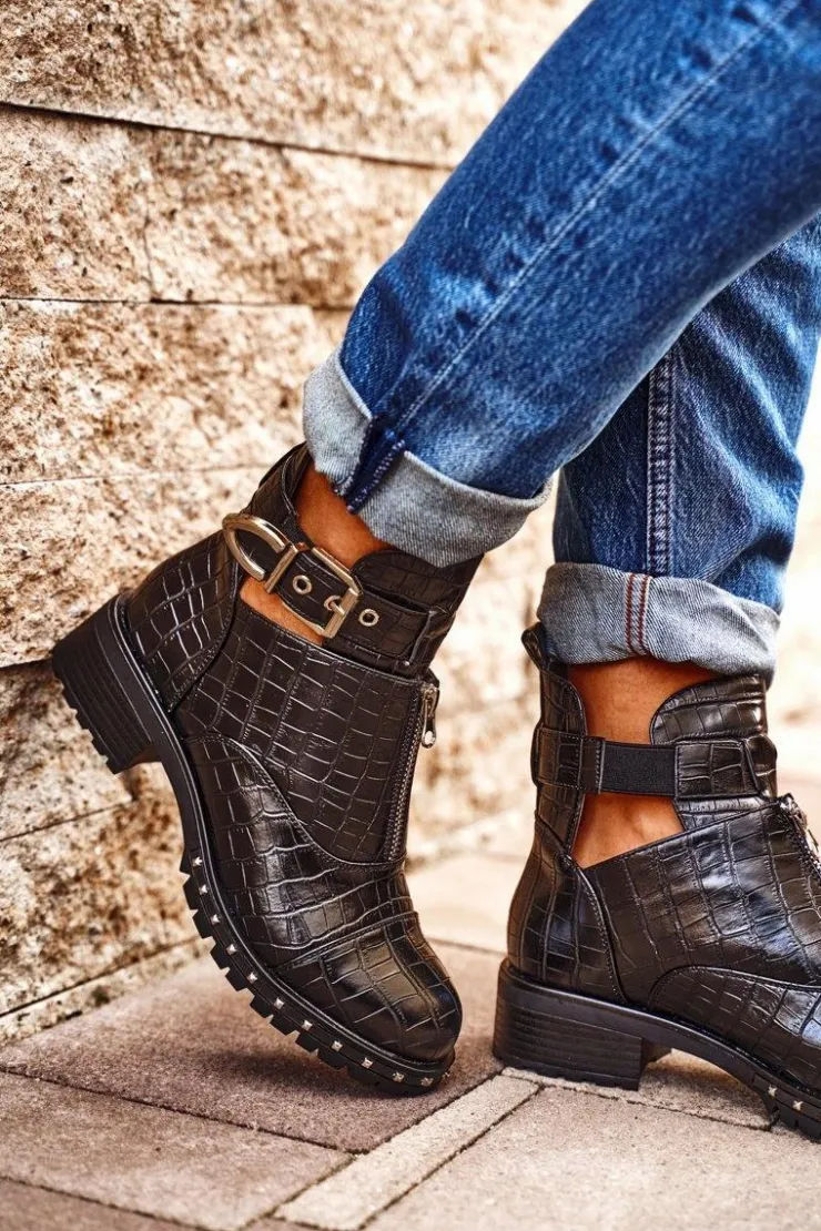 Boto Botki Wiosenne|Czarne Botki*Botki Damskie Z Wycięciami Czarne Hampton