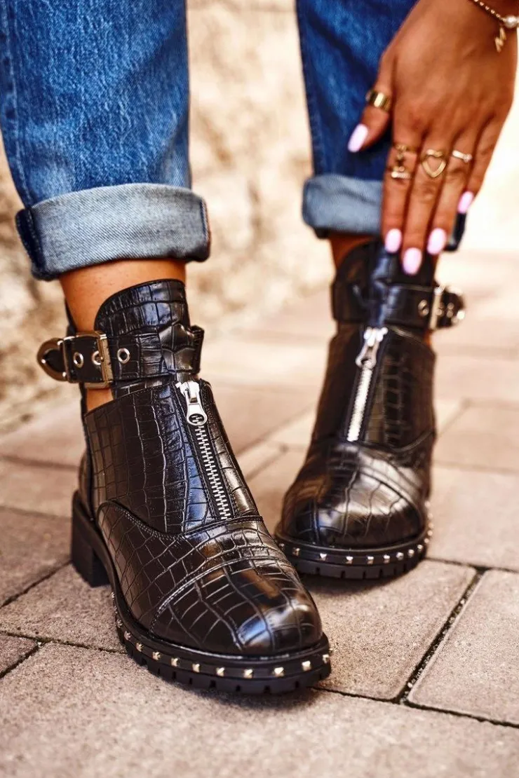 Boto Botki Wiosenne|Czarne Botki*Botki Damskie Z Wycięciami Czarne Hampton