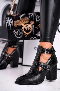 Online Boto Botki Damskie Z Wycięciami Croco Czarne Aria