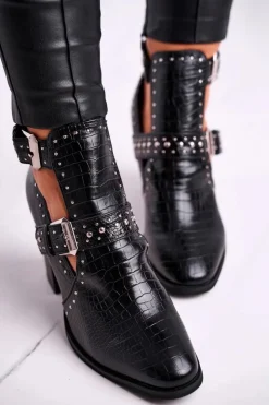 Online Boto Botki Damskie Z Wycięciami Croco Czarne Aria