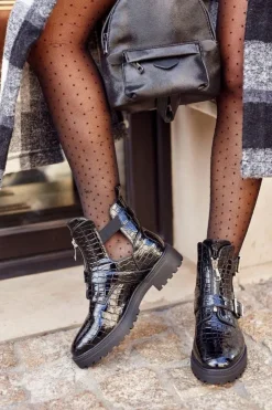 Boto Czarne Botki|Botki Płaskie*Botki Damskie Z Wycięciami Lakierowane Czarne Dorothy