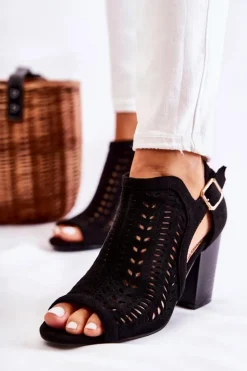 Boto Botki Wiosenne|Botki Na Słupku*Botki Damskie z Wycięciem Wiosenne Czarne Beyond Us