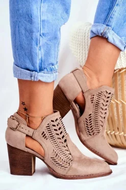 Boto Botki Wiosenne|Botki Na Słupku*Botki Damskie z Wycięciem Wiosenne Beżowe Velluci