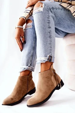 Boto Czarne Botki|Botki Zimowe Damskie*Botki Damskie Zamszowe Beżowe Numbero