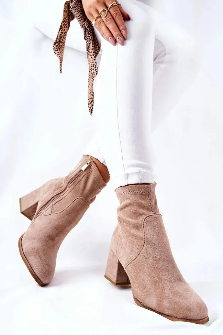 Evento Botki Na Słupku|Czarne Botki*Botki Damskie Zamszowe Beżowe Merducio