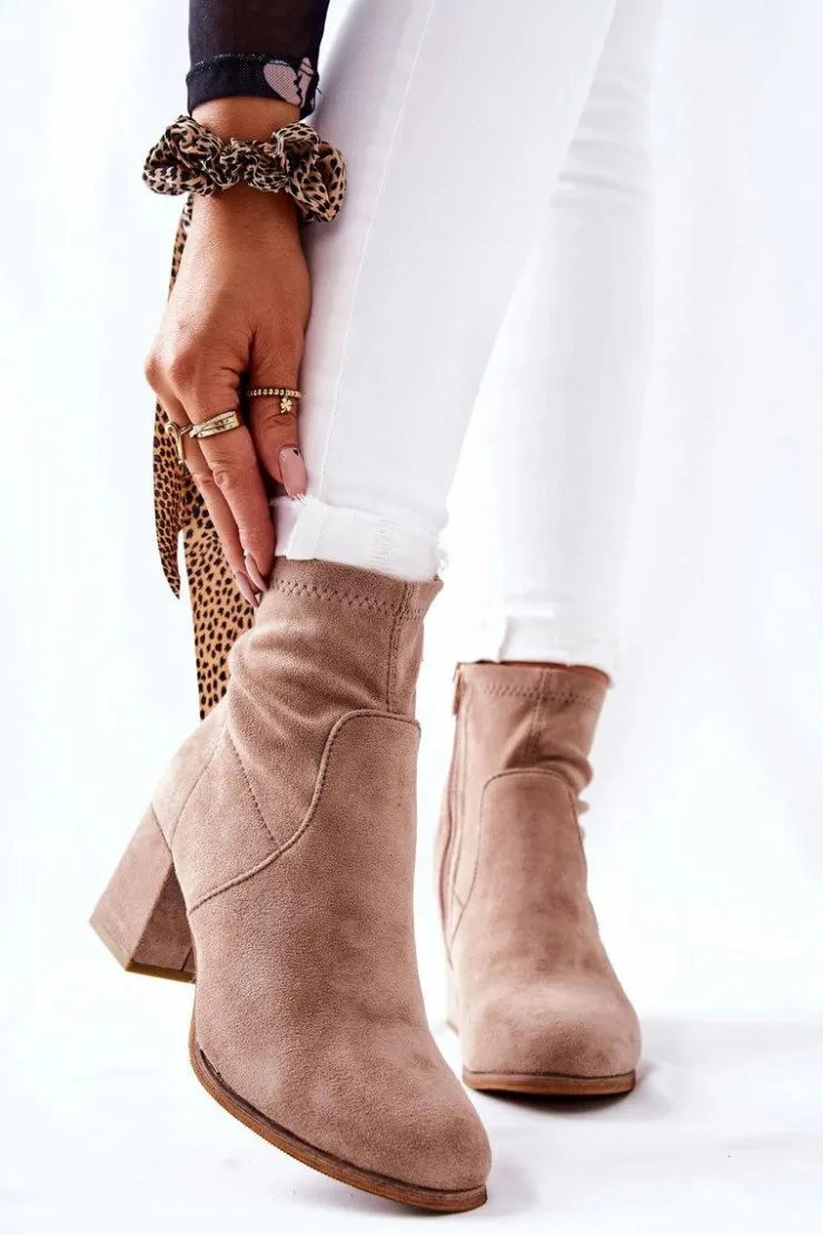 Evento Botki Na Słupku|Czarne Botki*Botki Damskie Zamszowe Beżowe Merducio