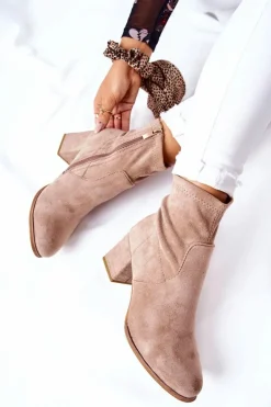 Evento Botki Na Słupku|Czarne Botki*Botki Damskie Zamszowe Beżowe Merducio